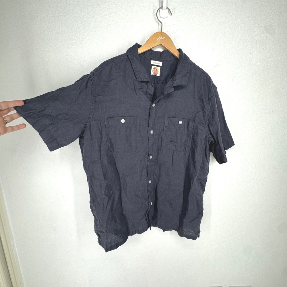 C&C California Mens Navy Blue 100% Linen Short Sleeve Button Down Shirt Size XL